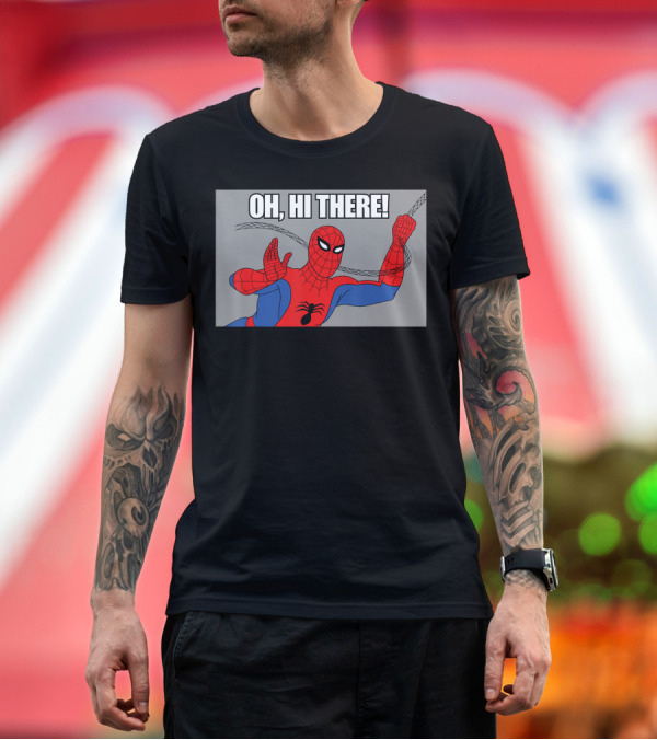 Premium T-Shirt: Marvel Spider Man Oh Hi There Vintage Swinging Image T-Shirt Marvel Spider Man Oh Hi There Vintage Swinging Image T-Shirt
