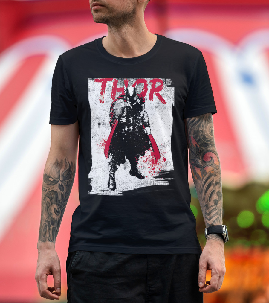 Marvel Thor Grunge Paint Splatter Red Black White T-Shirt