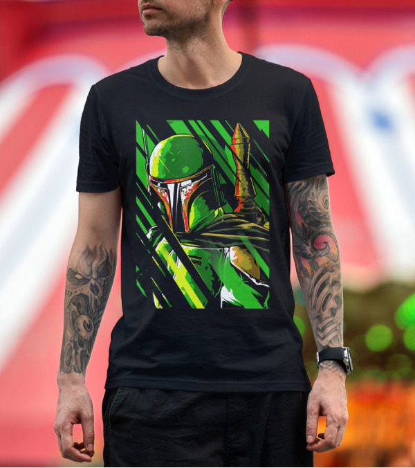 Premium T-Shirt: Boba Fett Green and Black Matrix-Inspired Laser Lines T-Shirt Boba Fett Green and Black Matrix-Inspired Laser Lines T-Shirt