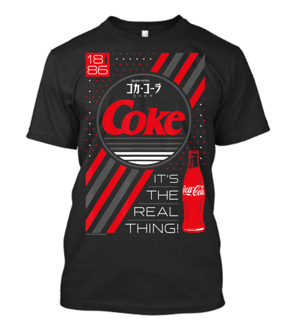 Coke Coca Cola 1886 Japanese It's The Real Thing Red Bottle Stripes Dots T-Shirt