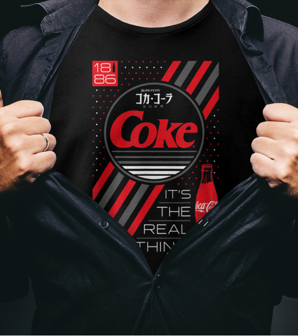 Coke Coca Cola 1886 Japanese It's The Real Thing Red Bottle Stripes Dots T-Shirt