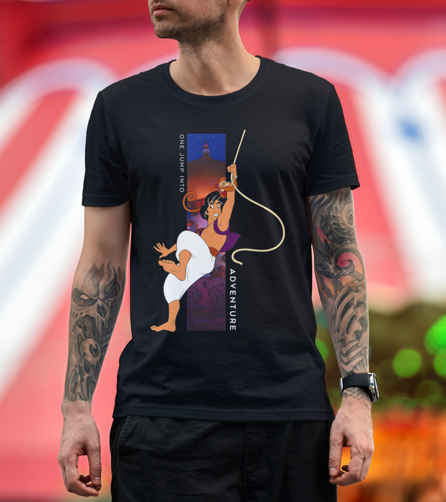 Disney Aladdin and Abu One Jump Into Adventure Rope Swing Iconic Scene T-Shirt