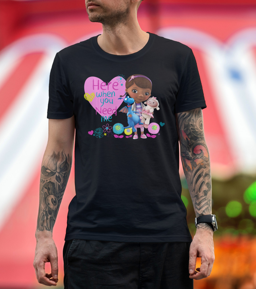Disney Doc McStuffins Here When You Need Me Colorful Heart and Flowers with Lambie and Stuffy T-Shirt