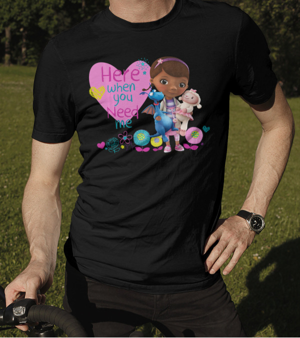 Disney Doc McStuffins Here When You Need Me Colorful Heart And Flowers With Lambie And Stuffy T-Shirt
