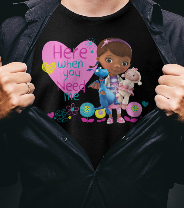 Disney Doc McStuffins Here When You Need Me Colorful Heart And Flowers With Lambie And Stuffy T-Shirt