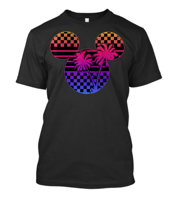 Disney Mickey And Friends Gradient Checkerboard Palm Trees T-Shirt