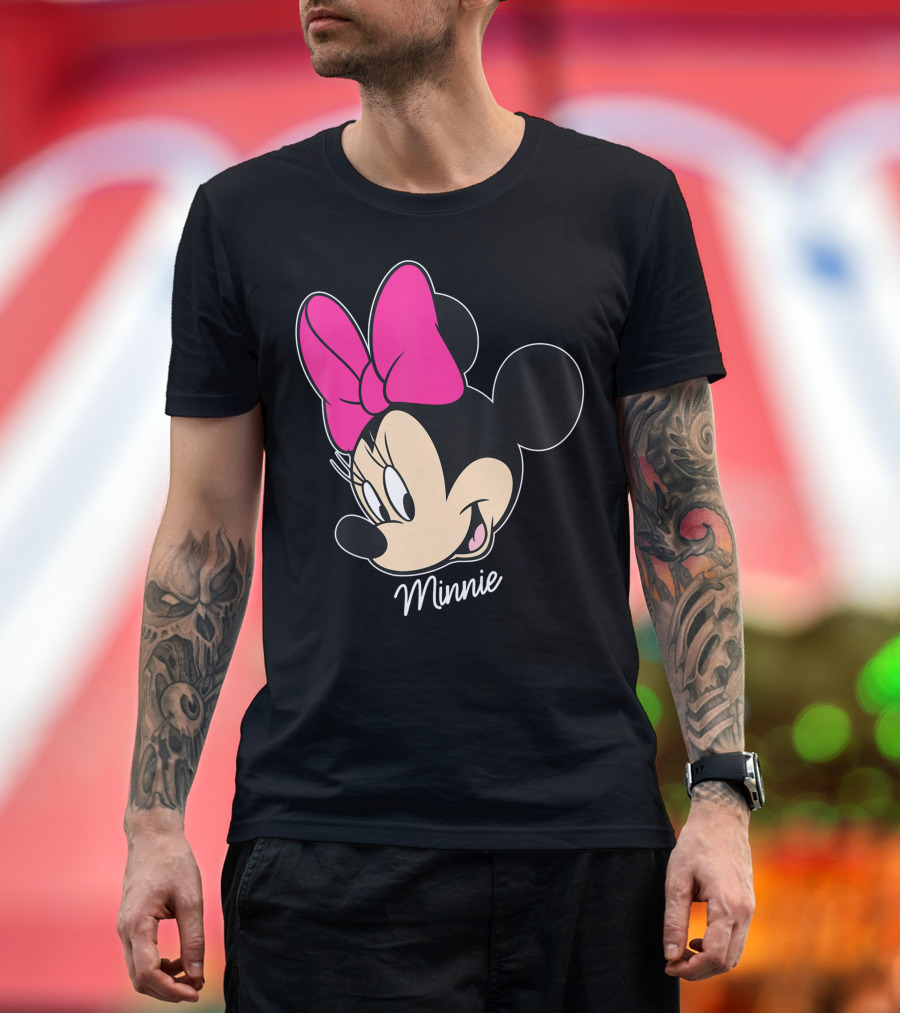 Disney Mickey And Friends Minnie Mouse Big Face Pink Bow T-Shirt