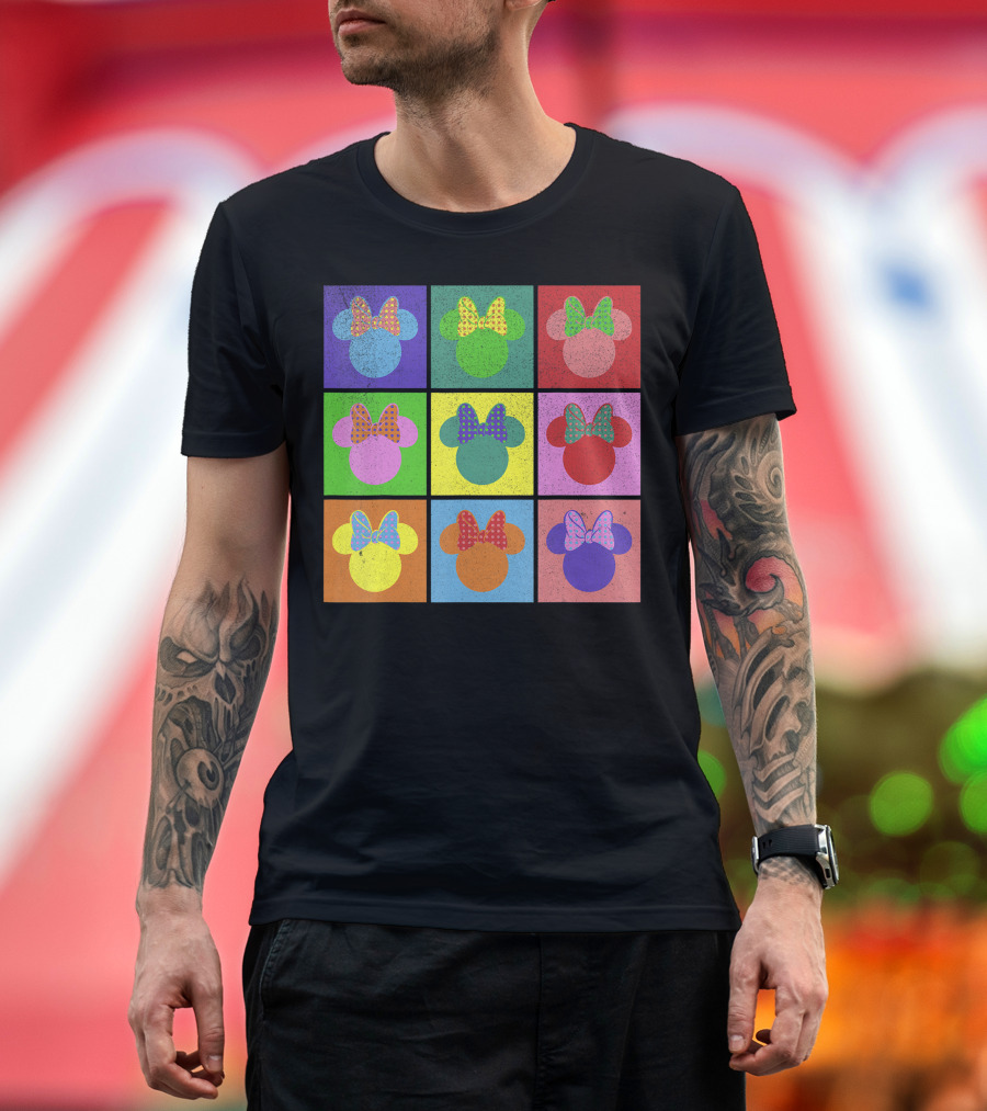 Disney Mickey And Friends Minnie Mouse Pop Art Bows Blocks T-Shirt