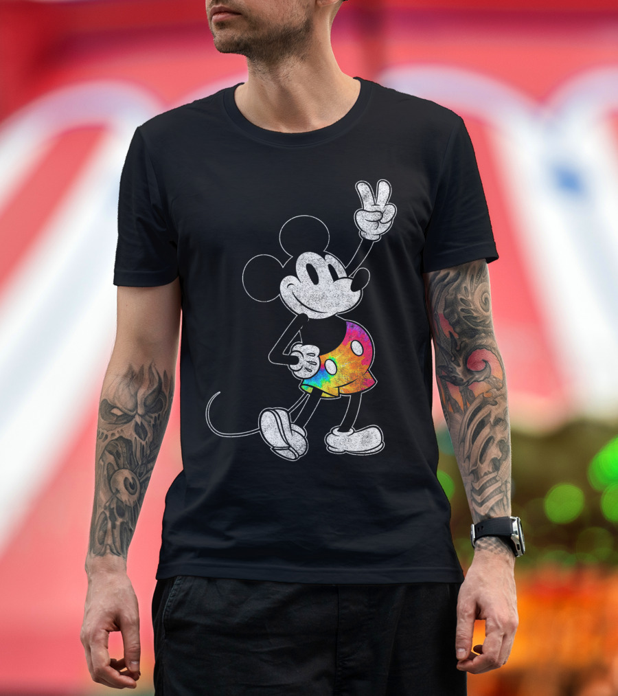 Disney Mickey Pride Tie Dye Peace Sign Shorts T-Shirt