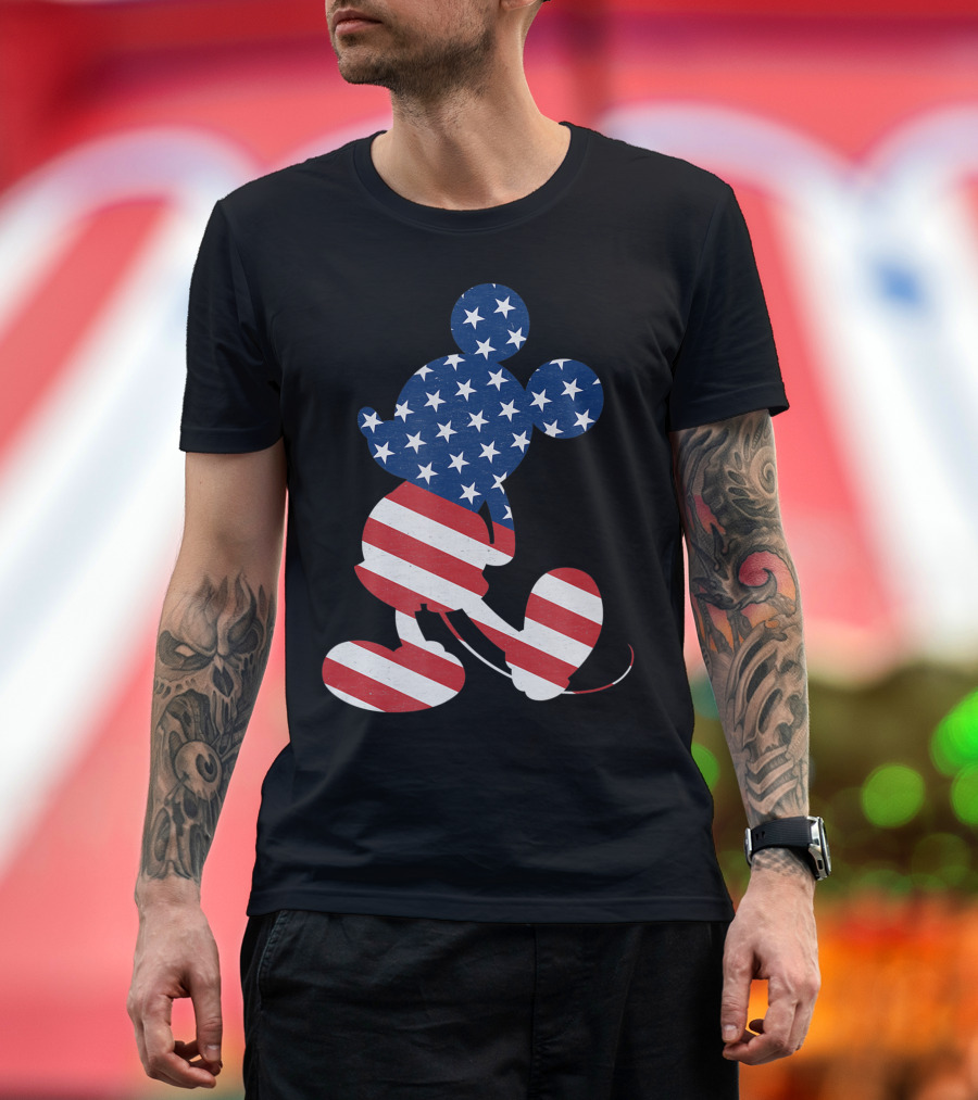 Disney Mickey Mouse American Flag USA Patriotic T-Shirt