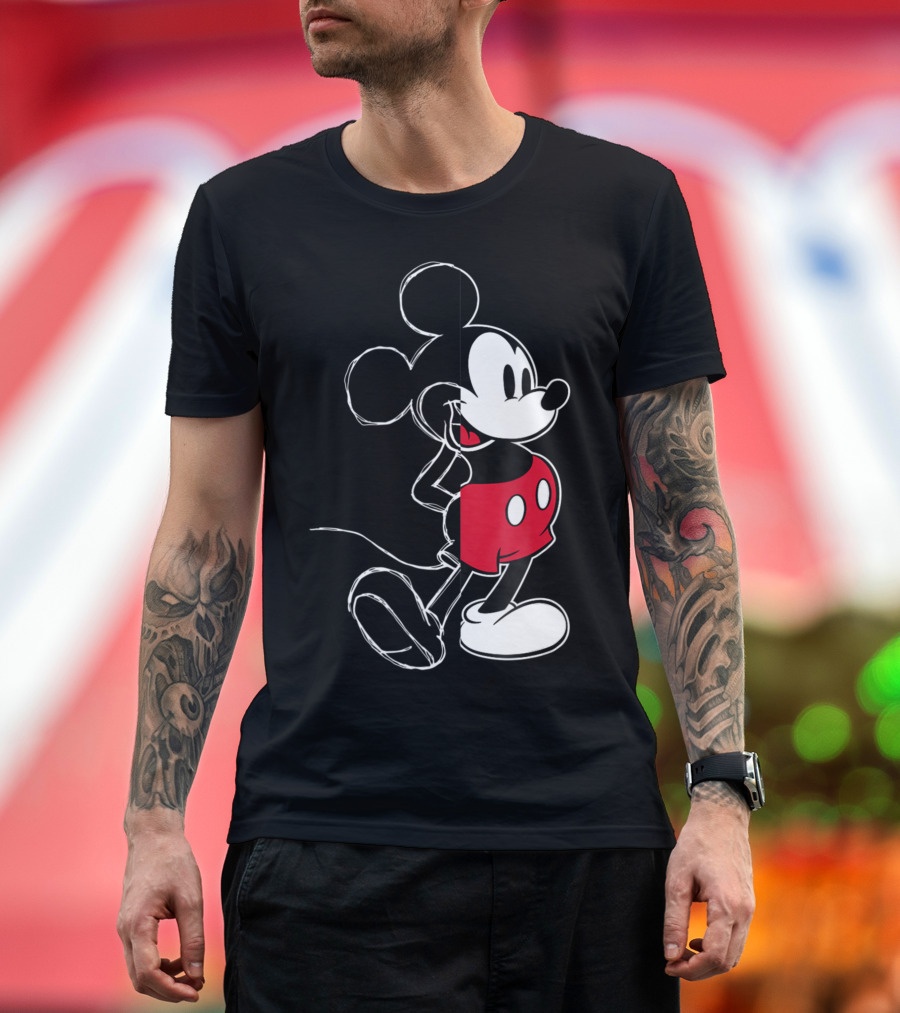 Disney Mickey Mouse Sketch and Color Contrast T-Shirt