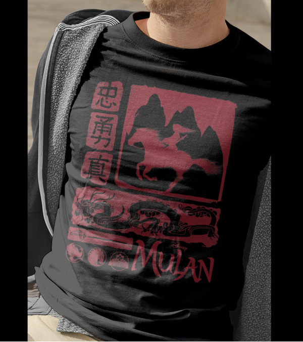 Disney Mulan Live Action Red Horse And Dragon Imagery With Chinese Characters T-Shirt