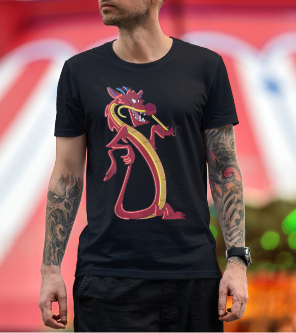 Premium T-Shirt: Disney Mulan Mushu Dragon Neon Accent T-Shirt Disney Mulan Mushu Dragon Neon Accent T-Shirt