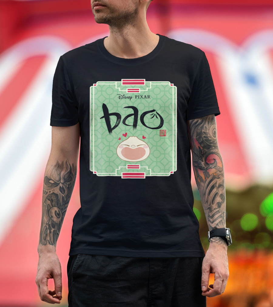 Disney Pixar Bao Happy Face with Hearts on Green Pattern Tray T-Shirt