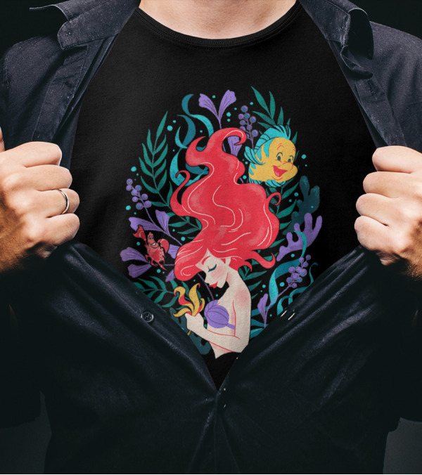Disney The Little Mermaid Ariel Flounder Sebastian And Sea Flora T-Shirt