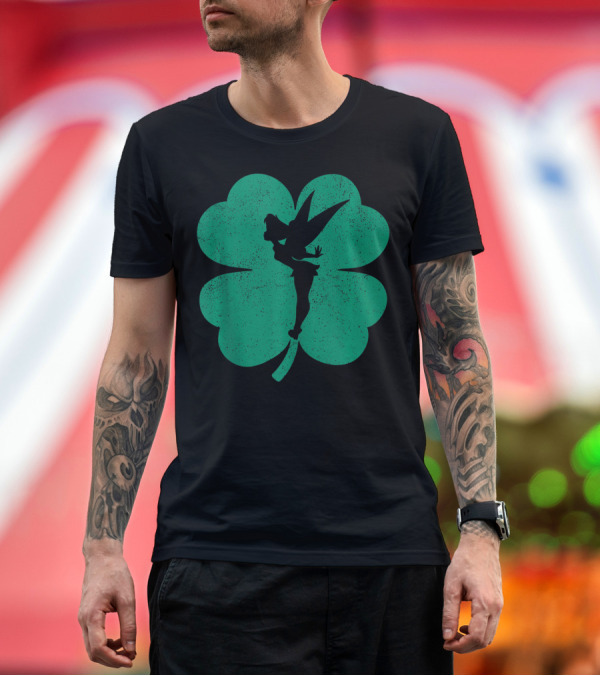 Premium T-Shirt: Disney Tinker Bell Shamrock Silhouette St Patricks Day Green T-Shirt Disney Tinker Bell Shamrock Silhouette St Patricks Day Green T-Shirt