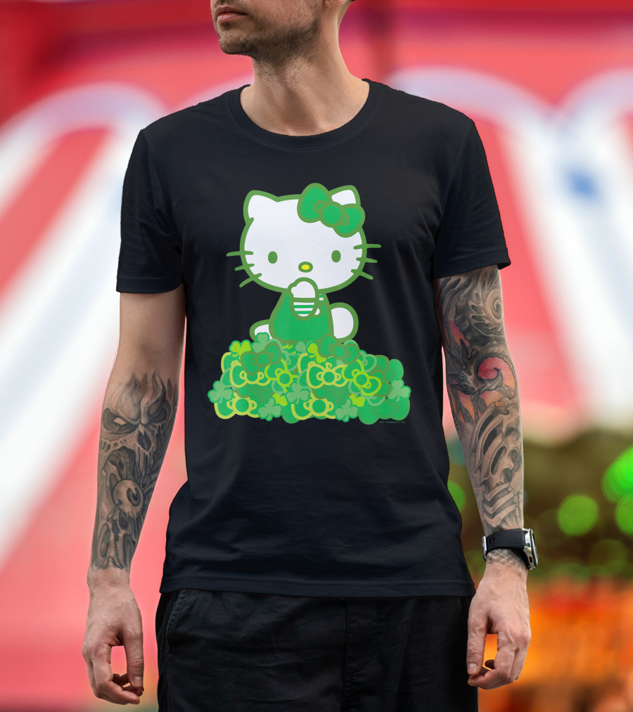 Hello Kitty Surrounded by Green Bows and Clovers T-Shirt