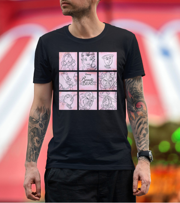 Premium T-Shirt: Disney Beauty and the Beast Character Sketch Panels T-Shirt Disney Beauty and the Beast Character Sketch Panels T-Shirt