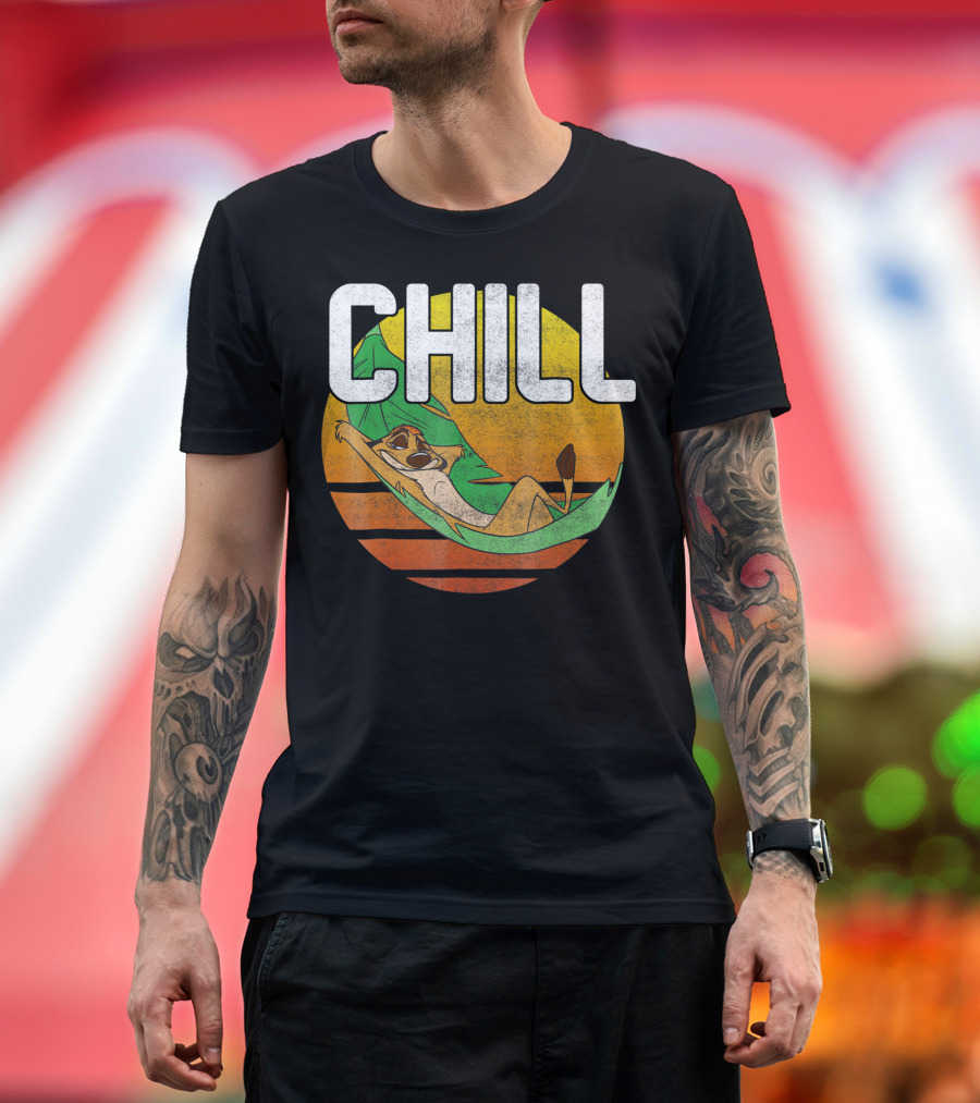 Disney Lion King Timon Relaxing Chill Leaf Hammock Sunset T-Shirt