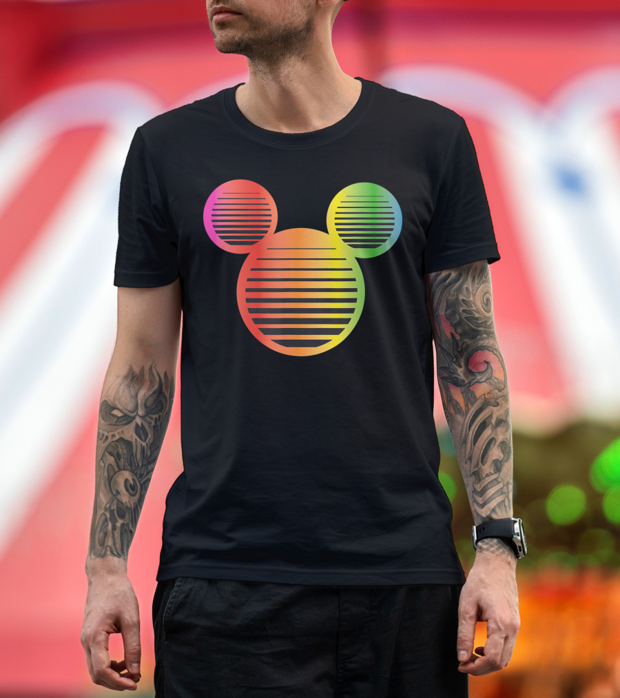 Mickey Mouse Gradient Rainbow Icon Stripes T-Shirt