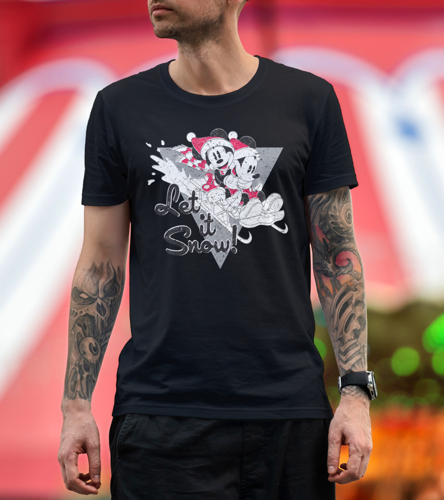Mickey N Minnie Let It Snow Sledding Christmas Holiday Fun T-Shirt