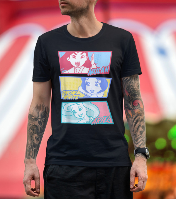 Premium T-Shirt: Mulan Snow White Ariel Disney Princess Pop Art Panels T-Shirt Mulan Snow White Ariel Disney Princess Pop Art Panels T-Shirt