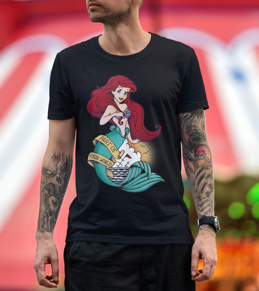 Disney The Little Mermaid Ariel Part Of Your World Tattoo Banner Ocean Scene T-Shirt