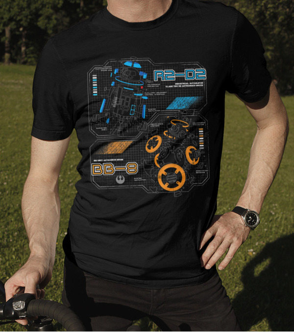 Star Wars R2-D2 BB-8 Droid Schematic Industrial Automation Class Two Astromech Droid T-Shirt