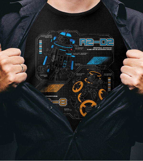 Star Wars R2-D2 BB-8 Droid Schematic Industrial Automation Class Two Astromech Droid T-Shirt
