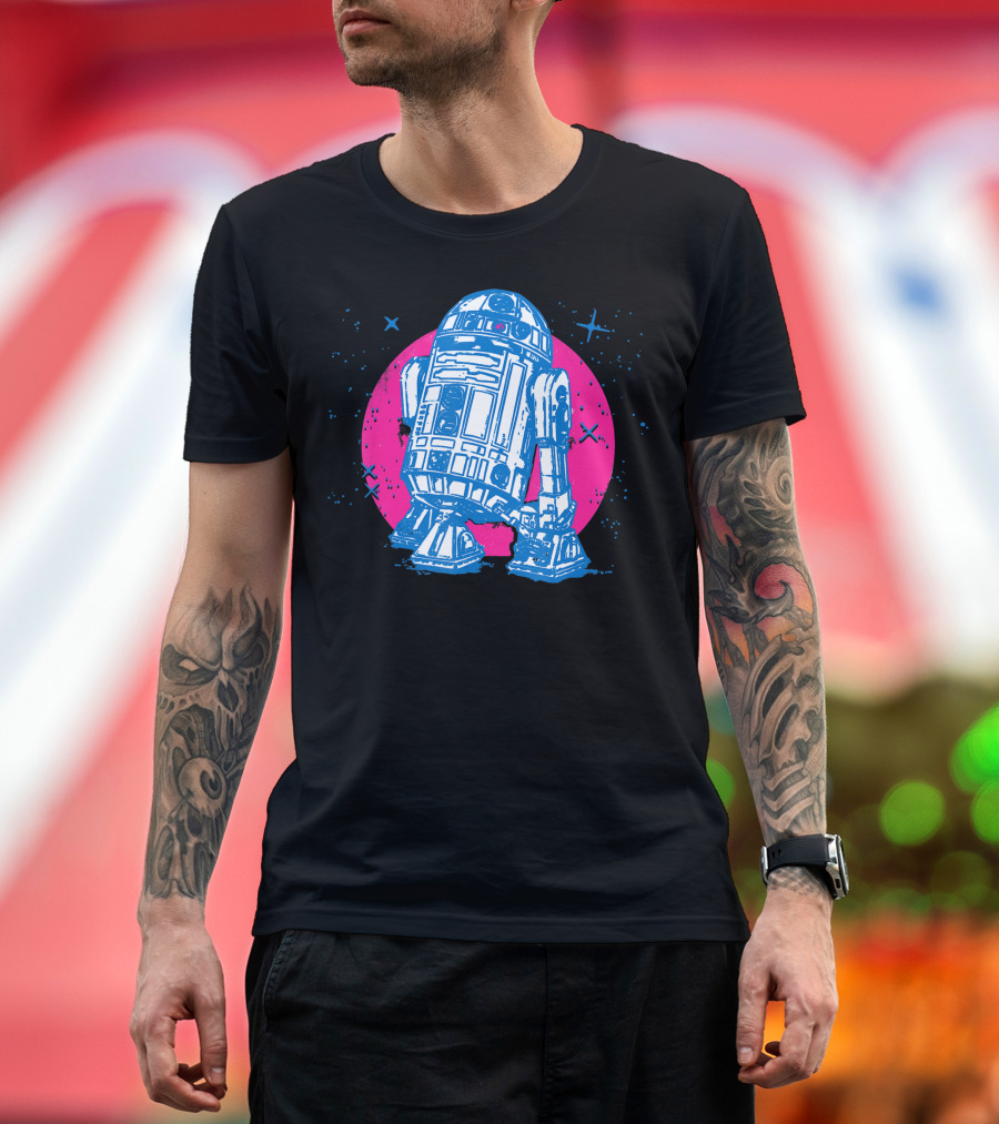 Star Wars R2 D2 Vintage Neon Sparkly Badge Retro Space Droid T-Shirt