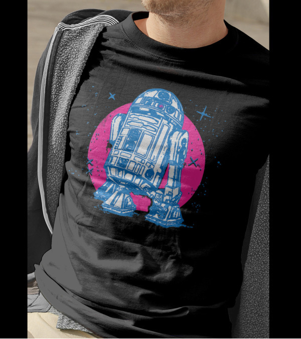 Star Wars R2 D2 Vintage Neon Sparkly Badge Retro Space Droid T-Shirt
