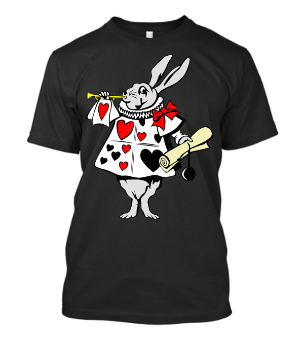 Alice In Wonderland Rabbit Trumpet Hearts Easter Bunny Playing Music T-Shirt