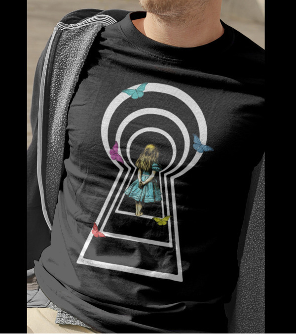 Alice In Wonderland Keyhole Portal With Colorful Butterflies T-Shirt