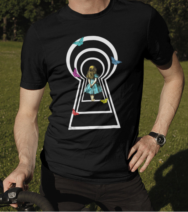 Alice In Wonderland Keyhole Portal With Colorful Butterflies T-Shirt
