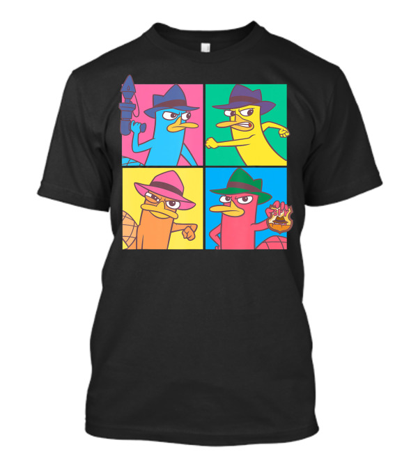 Disney Phineas And Ferb Agent Perry Pop Art Style Quad Panels T-Shirt