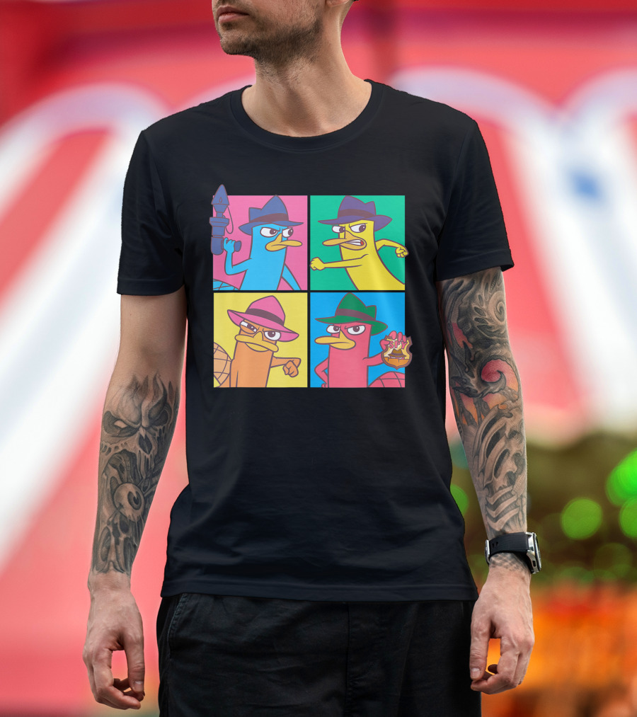 Disney Phineas And Ferb Agent Perry Pop Art Style Quad Panels T-Shirt