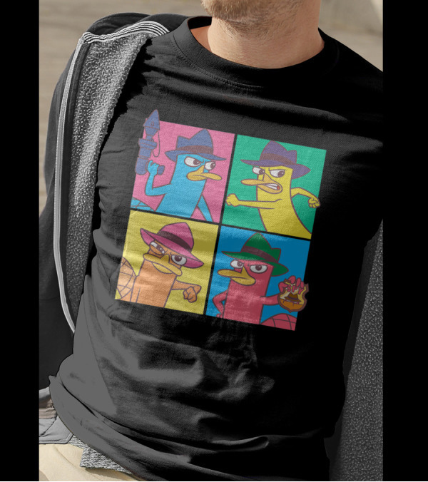 Disney Phineas And Ferb Agent Perry Pop Art Style Quad Panels T-Shirt