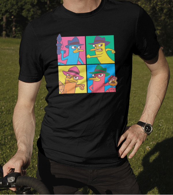 Disney Phineas And Ferb Agent Perry Pop Art Style Quad Panels T-Shirt