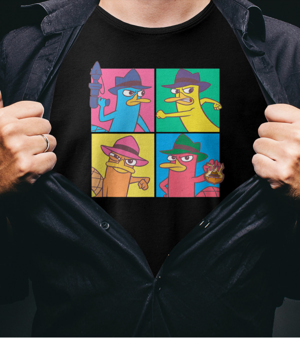 Disney Phineas And Ferb Agent Perry Pop Art Style Quad Panels T-Shirt
