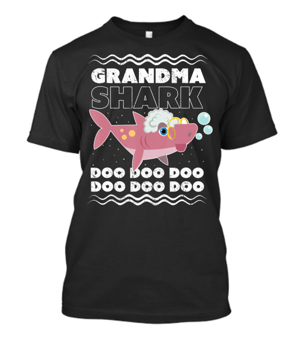 Grandma Shark Doo Doo Doo Cute Pink Cartoon With Glasses And Bubbles T-Shirt