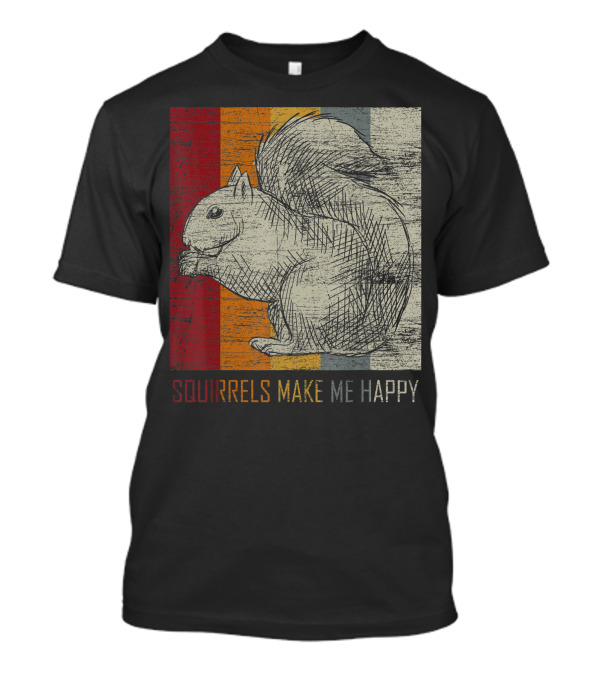Squirrels Make Me Happy Vintage Squirrel Retro Stripes T-Shirt