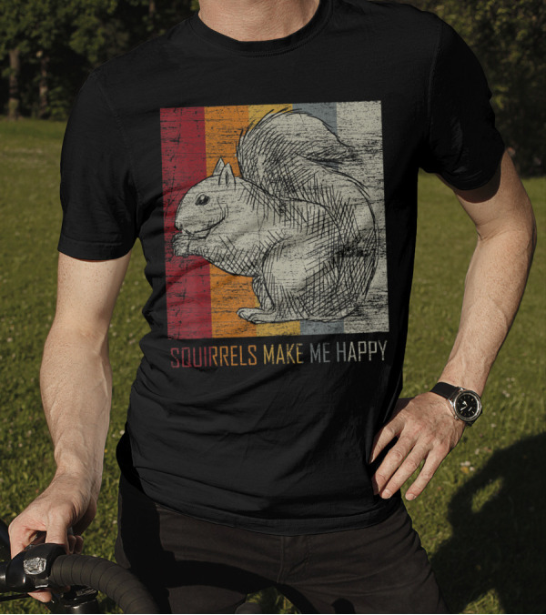 Squirrels Make Me Happy Vintage Squirrel Retro Stripes T-Shirt