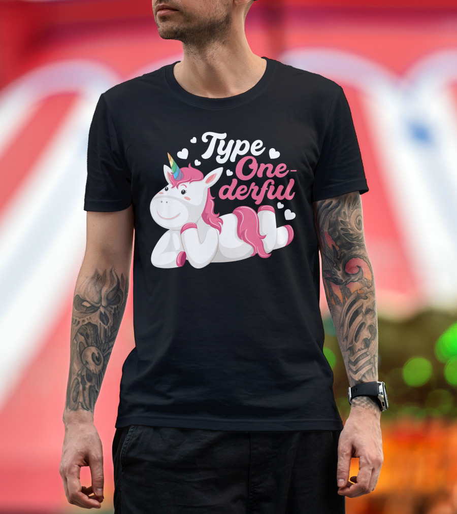 Type Onederful Unicorn Diabetes Awareness Diabetic Hearts T-Shirt