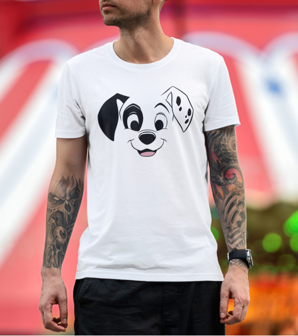 Premium T-Shirt: Disney 101 Dalmatians Patch Face Black T-Shirt Disney 101 Dalmatians Patch Face Black T-Shirt