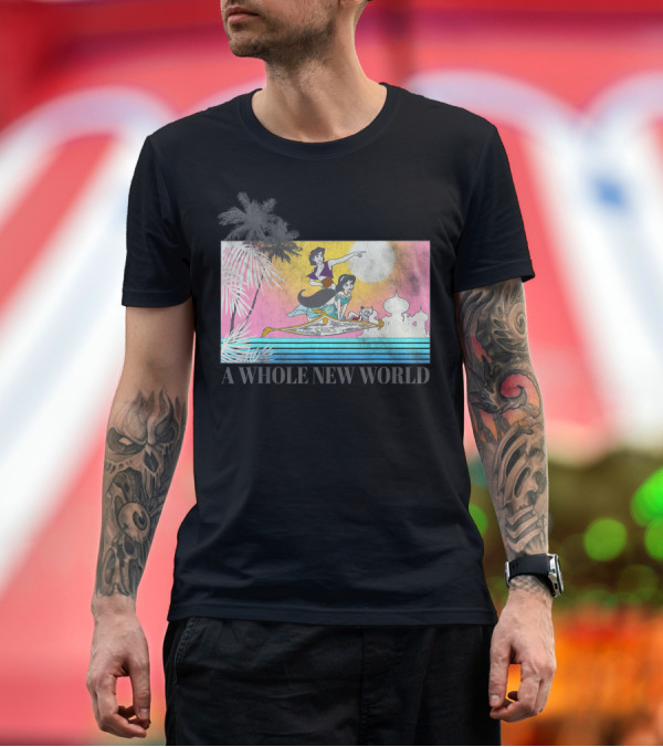 Premium T-Shirt: Disney Aladdin Jasmine A Whole New World Flying Carpet Sunset Scene T-Shirt Disney Aladdin Jasmine A Whole New World Flying Carpet Sunset Scene T-Shirt