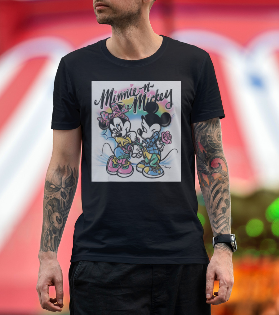 Minnie-n-Mickey Disney Colorful Hearts and Rose T-Shirt