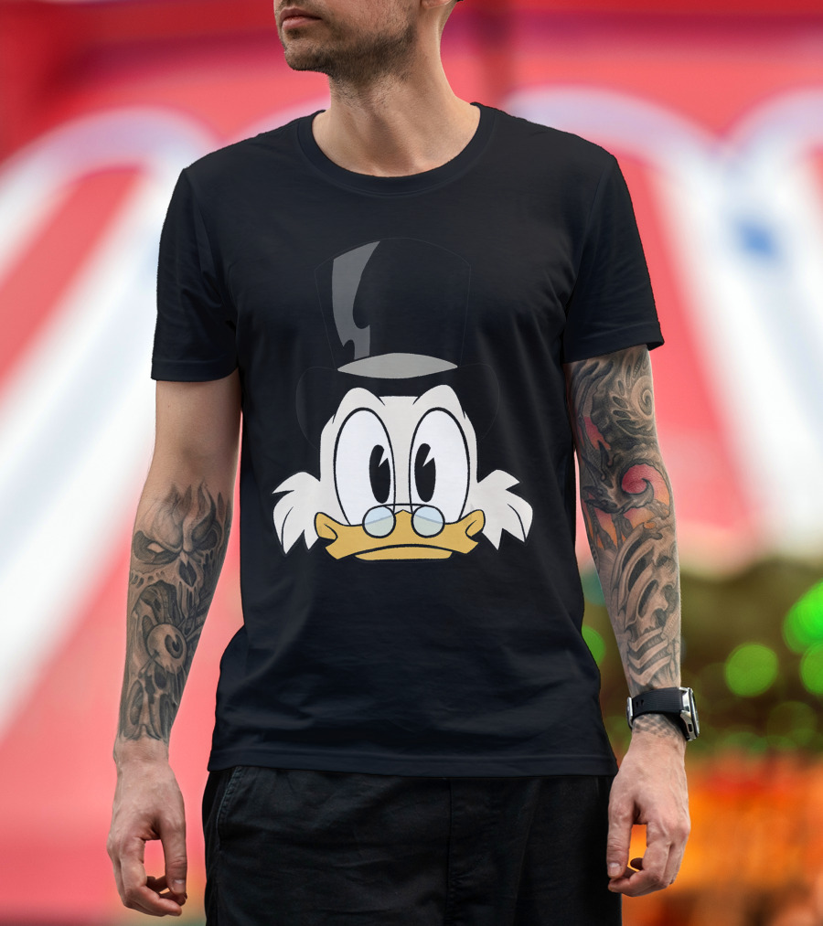 Disney Ducktales Scrooge McDuck Cartoon Character Iconic Top Hat and Glasses Face T-Shirt