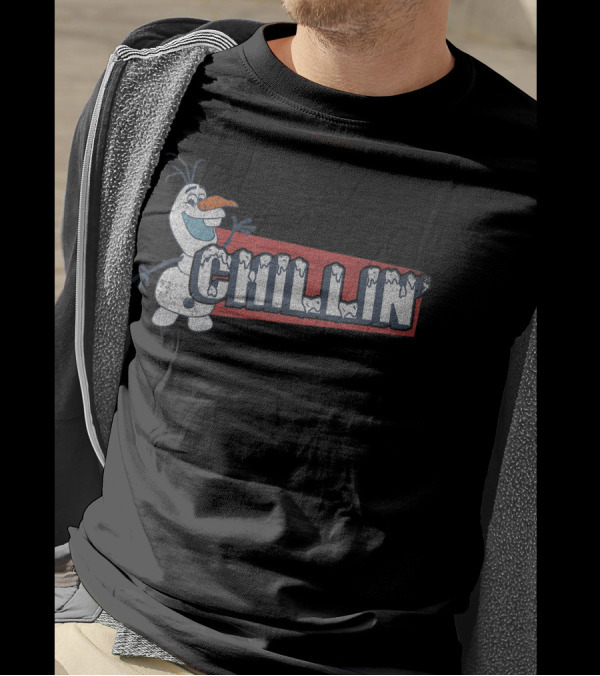 Disney Frozen Olaf Chillin' Ice Text Red Block T-Shirt
