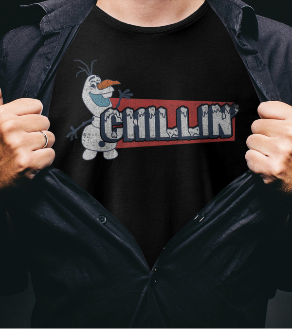 Disney Frozen Olaf Chillin' Ice Text Red Block T-Shirt