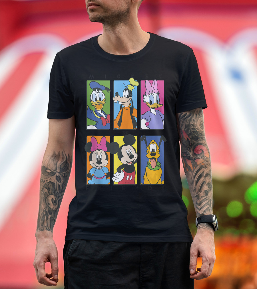 Mickey And Friends Donald Goofy Daisy Minnie Pluto Panels T-Shirt